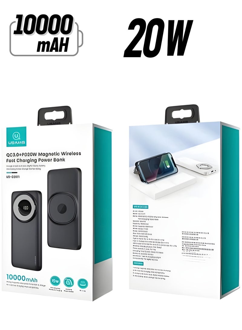 أوسامس بور بنك سعة 10000 مللي أمبير مزود بشاشة رقمية  باور بانك QC3.0 + PD 20 واط شاحن محمول مغناطيسي لاسلكي سريع الشحن قوة البنك مع حامل - Image 1