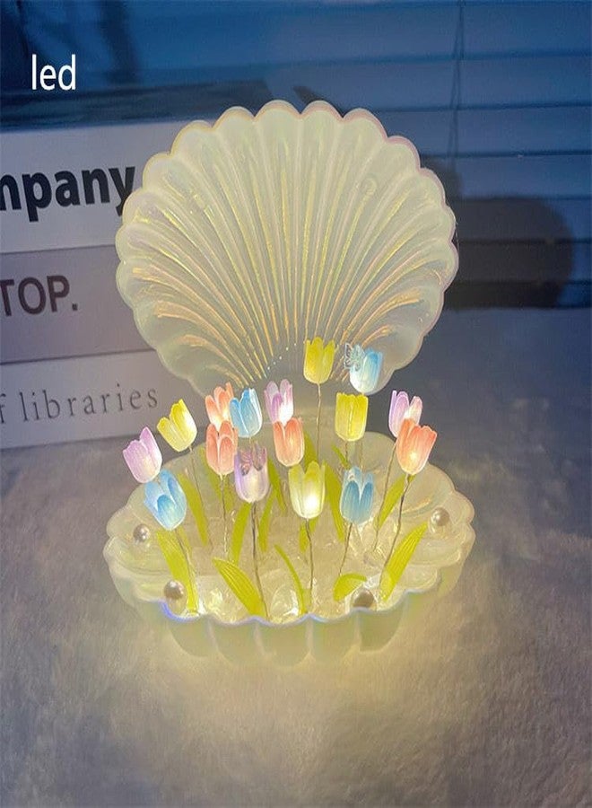 QUILBOOL مصباح ليلي على شكل زهرة التوليب من صدفة البحر من QUILBOOL، مصباح ليلي على شكل زهرة التوليب يمكنك صنعه بنفسك، مصباح ليلي، مصباح مكتب لطيف، مصباح على شكل صدفة، مصباح زخرفي على شكل زهرة التوليب، هدية مثالية للصديقة (متعدد الألوان) (عبوة من قطعة واحدة) - Image 1