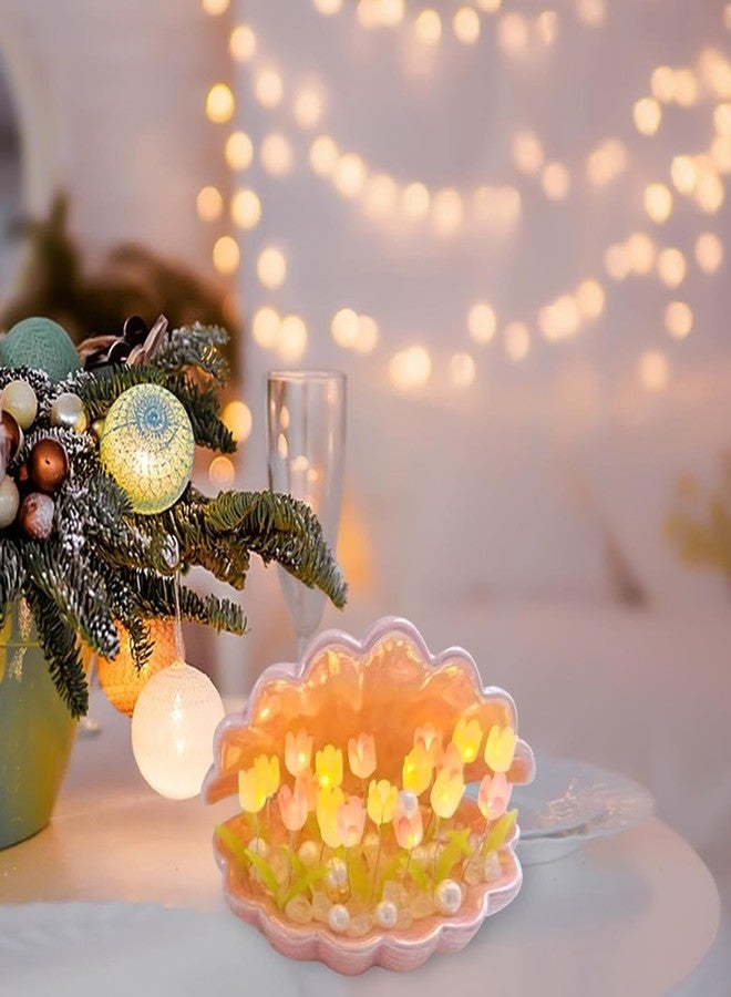 QUILBOOL مصباح ليلي على شكل زهرة التوليب من صدفة البحر من QUILBOOL، مصباح ليلي على شكل زهرة التوليب يمكنك صنعه بنفسك، مصباح ليلي، مصباح مكتب لطيف، مصباح على شكل صدفة، مصباح زخرفي على شكل زهرة التوليب، هدية مثالية للصديقة (متعدد الألوان) (عبوة من قطعة واحدة) - Image 2