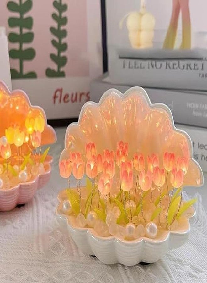 QUILBOOL مصباح ليلي على شكل زهرة التوليب من صدفة البحر من QUILBOOL، مصباح ليلي على شكل زهرة التوليب يمكنك صنعه بنفسك، مصباح ليلي، مصباح مكتب لطيف، مصباح على شكل صدفة، مصباح زخرفي على شكل زهرة التوليب، هدية مثالية للصديقة (متعدد الألوان) (عبوة من قطعة واحدة) - Image 3