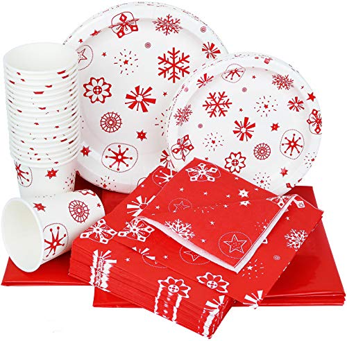Galashield Christmas Plates Disposable Party Set 102 Pcs Includes Napkins Cups and Tablecloth Christmas Disposable Dinnerware Set Supplies for 20 Guests - Image 1