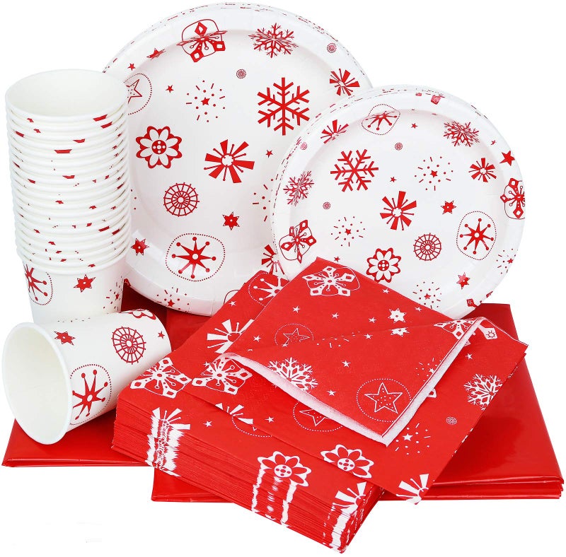Galashield Christmas Plates Disposable Party Set 102 Pcs Includes Napkins Cups and Tablecloth Christmas Disposable Dinnerware Set Supplies for 20 Guests - Image 2