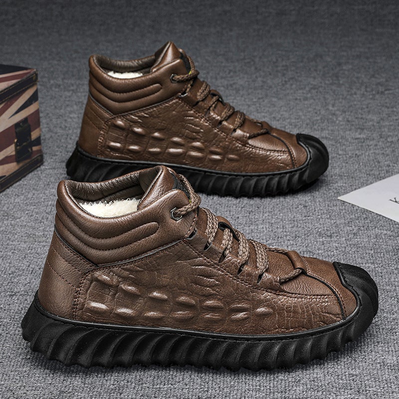 Mens Winter Cotton Shoes Warm High-Top Khaki 