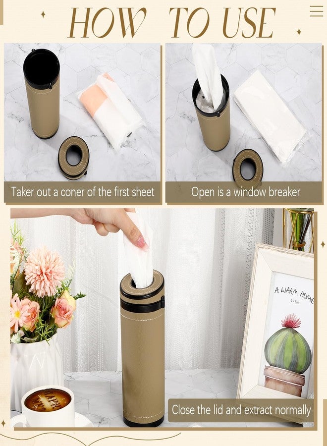 Singhoow 1 Pcs Car Tissues Cylinder Leather Round Container Car Tissues Holder with Tissue Paper with Window Breaker for Vehicle Bathroom Office(Beige) - Image 5