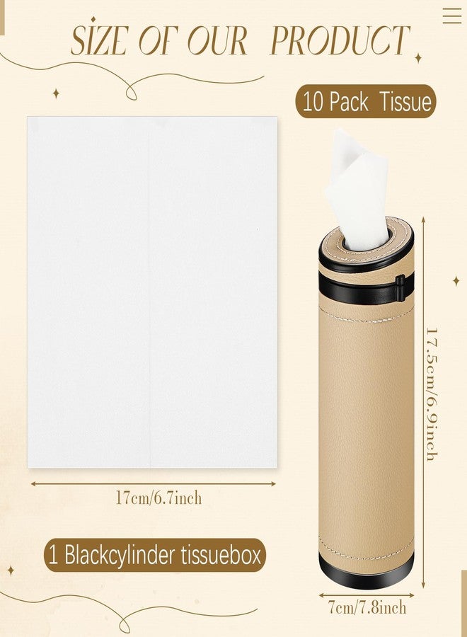 Singhoow 1 Pcs Car Tissues Cylinder Leather Round Container Car Tissues Holder with Tissue Paper with Window Breaker for Vehicle Bathroom Office(Beige) - Image 2