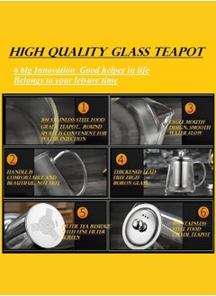 Biki Tea Kettle Stovetop & Microwave Safe Borosilicate Clear Large Glass Kettle |Blooming and Loose Leaf Tea Maker Set Glass Teapot with Stainless Steel Infuser  - Image 5
