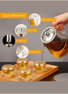 Biki Tea Kettle Stovetop & Microwave Safe Borosilicate Clear Large Glass Kettle |Blooming and Loose Leaf Tea Maker Set Glass Teapot with Stainless Steel Infuser  - Image 3