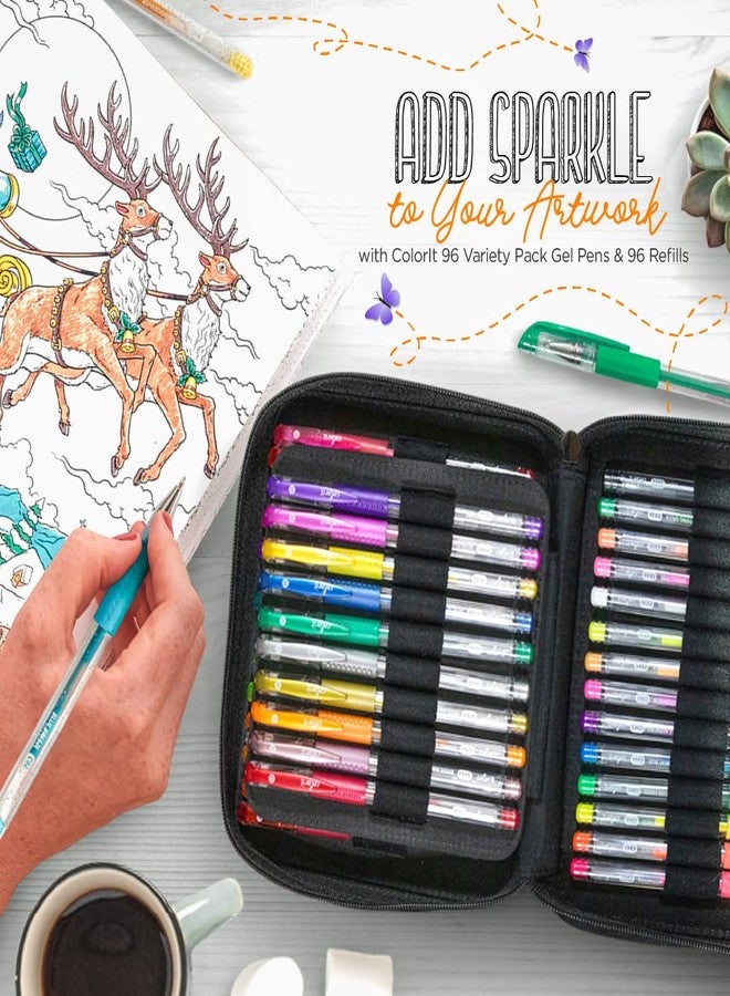 كولور إت مجموعة أقلام جل ColorIt للتلوين - عبوة من 192 قلمًا تتضمن 12 قلمًا معدنيًا، و12 قلمًا نيون، و72 قلمًا لامعًا - 96 عبوة إعادة تعبئة و2 حقيبة سفر - ألوان زاهية للكتابة، والتلوين، والمشاريع الإبداعية - Image 5