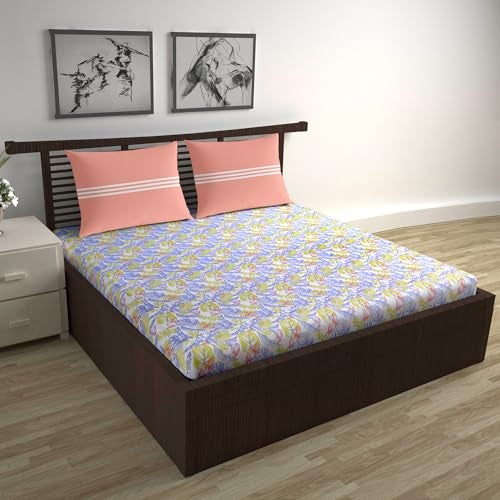 Divine Casa 144 TC Cotton Double Bedsheet with 2 Pillow Covers | Soft, Durable & Skin-Friendly Fabric for All-Season Use | 254 x 222 CM | Tropical Breeze | Lavender Gold | Bedroom Decor Upgrade - Image 1