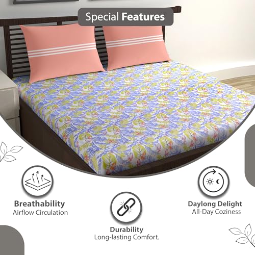 Divine Casa 144 TC Cotton Double Bedsheet with 2 Pillow Covers | Soft, Durable & Skin-Friendly Fabric for All-Season Use | 254 x 222 CM | Tropical Breeze | Lavender Gold | Bedroom Decor Upgrade - Image 3