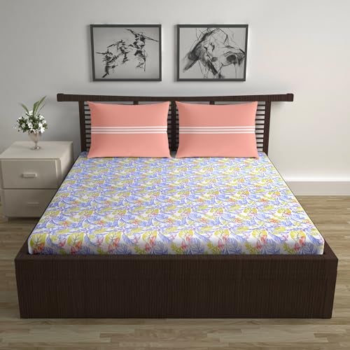 Divine Casa 144 TC Cotton Double Bedsheet with 2 Pillow Covers | Soft, Durable & Skin-Friendly Fabric for All-Season Use | 254 x 222 CM | Tropical Breeze | Lavender Gold | Bedroom Decor Upgrade - Image 2