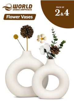 Eworld Modern Ceramic Vases in White, Minimalist Nordic Boho Home Decor, Hollow Round Pampas Grass Vases Ideal for Wedding Centerpieces, Coffee Table Decor, and Living Room Styling in pack of 2&4  - Image 1