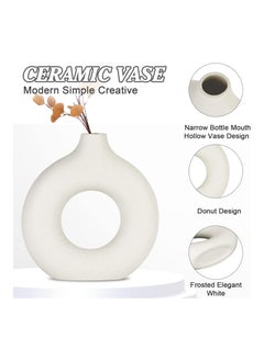 Eworld Modern Ceramic Vases in White, Minimalist Nordic Boho Home Decor, Hollow Round Pampas Grass Vases Ideal for Wedding Centerpieces, Coffee Table Decor, and Living Room Styling in pack of 2&4  - Image 3
