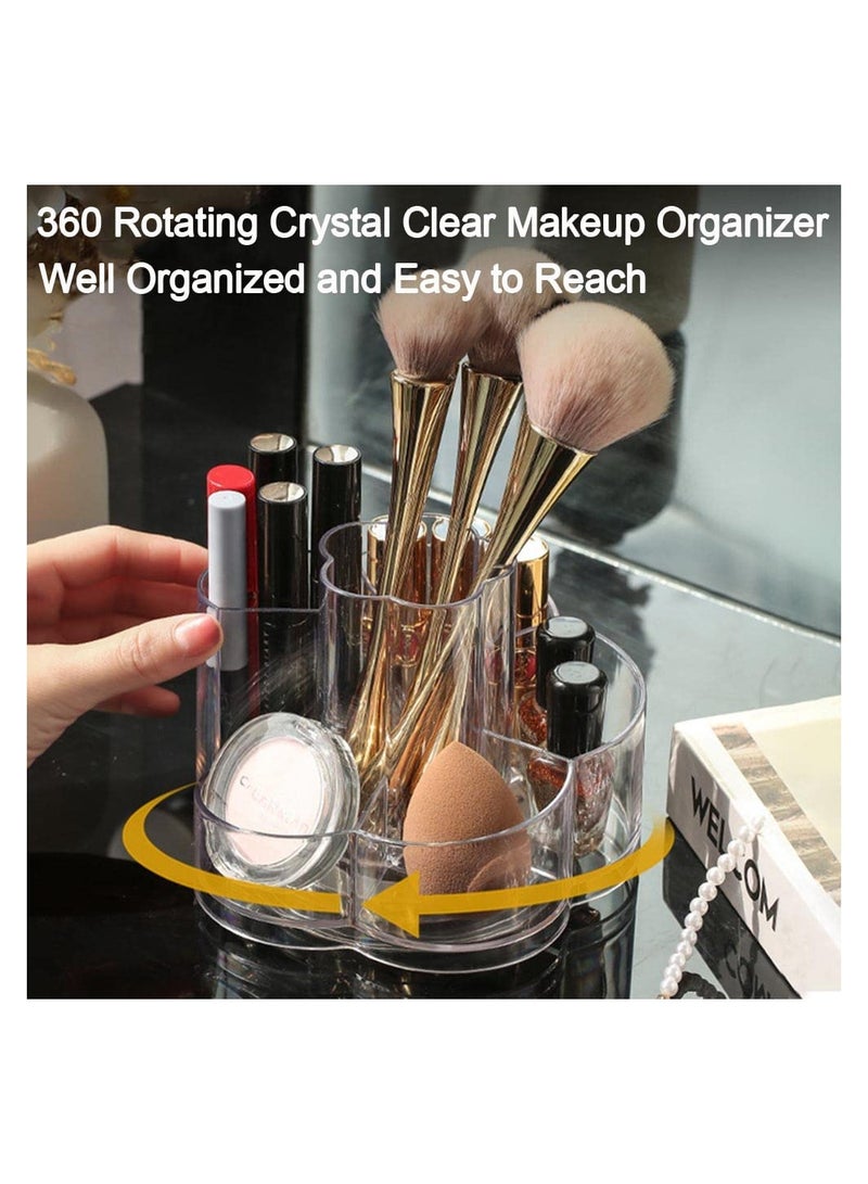 Excefore منظم مكياج دوار، حاملة مستحضرات تجميل شفافة 360 مع 6 أقسام لمنظم فرش المكياج وملمع الشفاه لحالة خزانة الحمام ومنضدة الزينة - Image 2