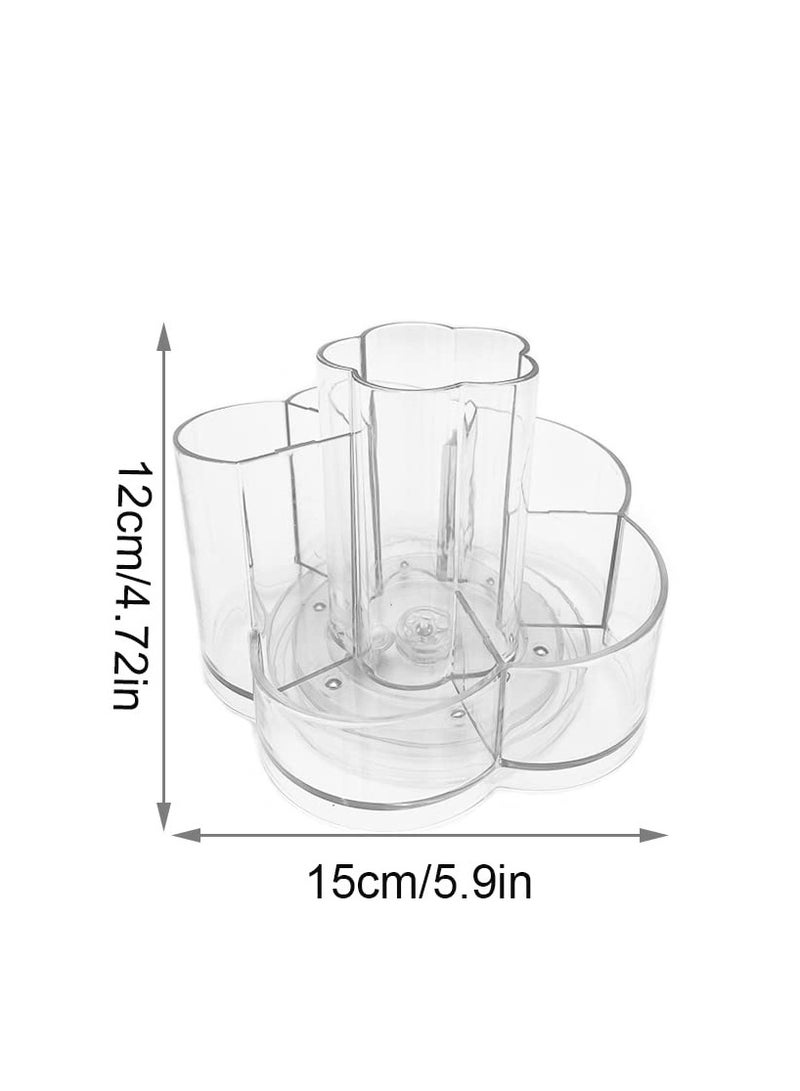 Excefore منظم مكياج دوار، حاملة مستحضرات تجميل شفافة 360 مع 6 أقسام لمنظم فرش المكياج وملمع الشفاه لحالة خزانة الحمام ومنضدة الزينة - Image 5
