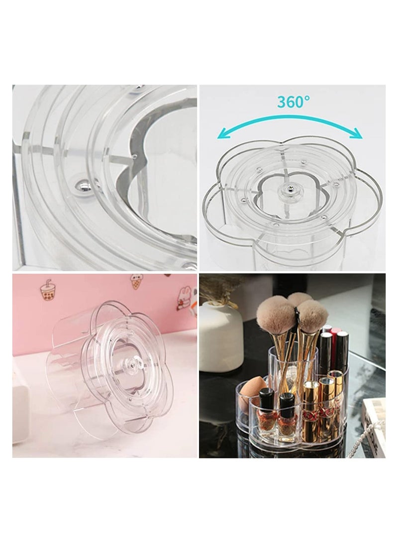 Excefore منظم مكياج دوار، حاملة مستحضرات تجميل شفافة 360 مع 6 أقسام لمنظم فرش المكياج وملمع الشفاه لحالة خزانة الحمام ومنضدة الزينة - Image 4