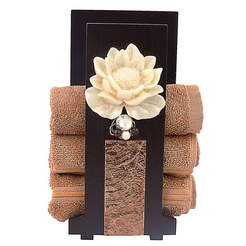 Cocktail COCKTAIL Handcrafted Wooden Hand Towel Holder| Towel Stand for Bathroom| Napkin Holder for Washbasin| Towel Stand| Guests Towel Organizer Rack| Bathroom Accessories |Towel Rack Brown (Lotus-C)  - Image 2