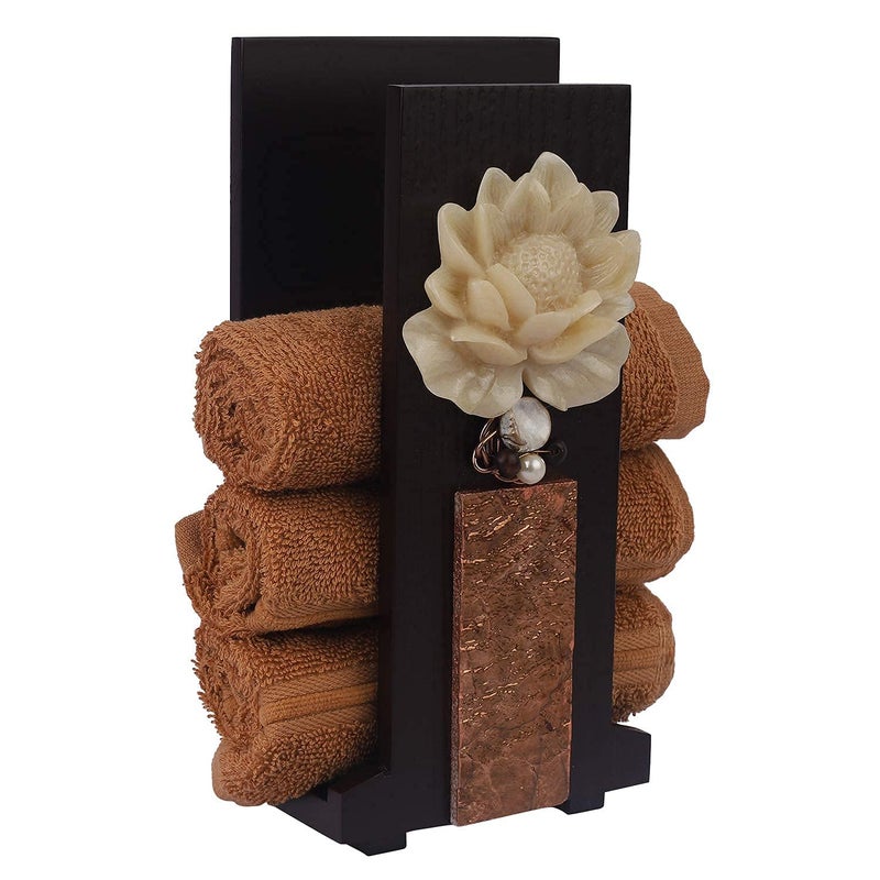 Cocktail COCKTAIL Handcrafted Wooden Hand Towel Holder| Towel Stand for Bathroom| Napkin Holder for Washbasin| Towel Stand| Guests Towel Organizer Rack| Bathroom Accessories |Towel Rack Brown (Lotus-C)  - Image 3