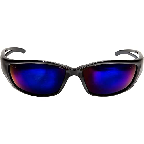 Edge نظارات أمان Edge SK-XL118 Kazbek XL المحيطة، مضادة للخدش، غير قابلة للانزلاق، UV 400، درجة عسكرية، متوافقة مع ANSI/ISEA و MCEPS، مقاس XL واسع، إطار أسود/عدسة مرآة زرقاء - Image 2