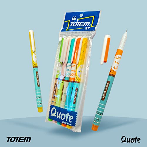 TOTEM Quote Ball | 60 Pens (50 Blue Ink & 10 Black Ink) | Pens for Writing | Emoji Pastel Body | 0.7 mm Tip | Multicolour Body | Stick Pens Set | Fragrance Ink Pens | Stationery Set | Premium - Image 2