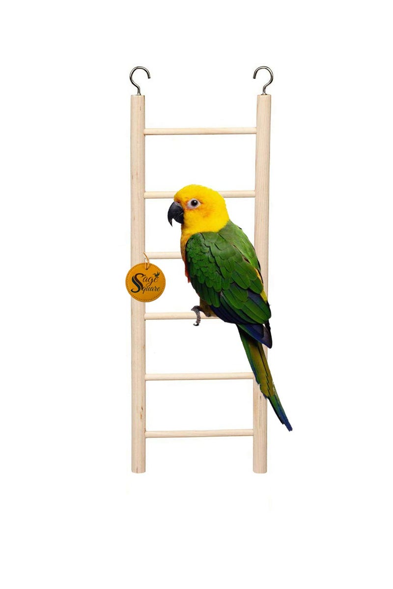 Sage Square Playful Natural Wooden Climbing Ladder Toy for Exercise & Fun, with Hooks, for Birds, Parrot, Budgies and Other Small, Medium Large Bird (Design 4) - Image 1