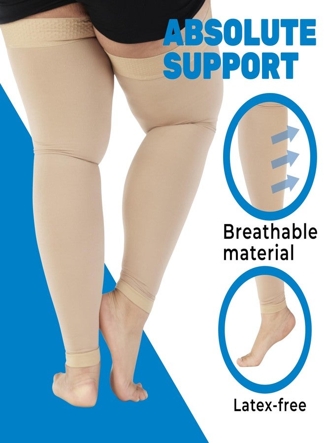 جوارب ضغط ABSOLUTE SUPPORT مقاس 5XL للنساء والرجال، ضغط 20-30 ملم زئبق - مقاس كبير جدًا، جوارب ضغط بدون قدم تصل إلى أعلى الفخذ، مناسبة للتعافي بعد العمليات الجراحية، والانسداد الرئوي، والوذمة اللمفاوية - بيج، مقاس 5XL - Image 4