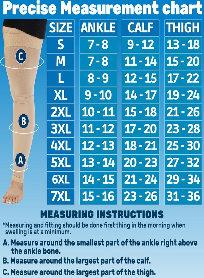 جوارب ضغط ABSOLUTE SUPPORT مقاس 5XL للنساء والرجال، ضغط 20-30 ملم زئبق - مقاس كبير جدًا، جوارب ضغط بدون قدم تصل إلى أعلى الفخذ، مناسبة للتعافي بعد العمليات الجراحية، والانسداد الرئوي، والوذمة اللمفاوية - بيج، مقاس 5XL - Image 3