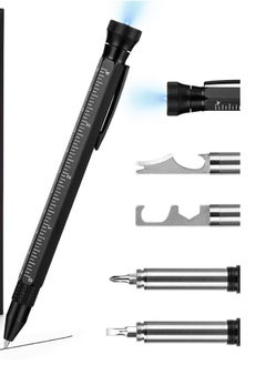 12 in 1 Multitool Pen with Stress Relief Accessory  Pocket Multi Tool with Light Stylus Ruler Screwdriver Bottle Box Opener Cool Must-Have Gadgets for Woodworking Electrical Engineers Men