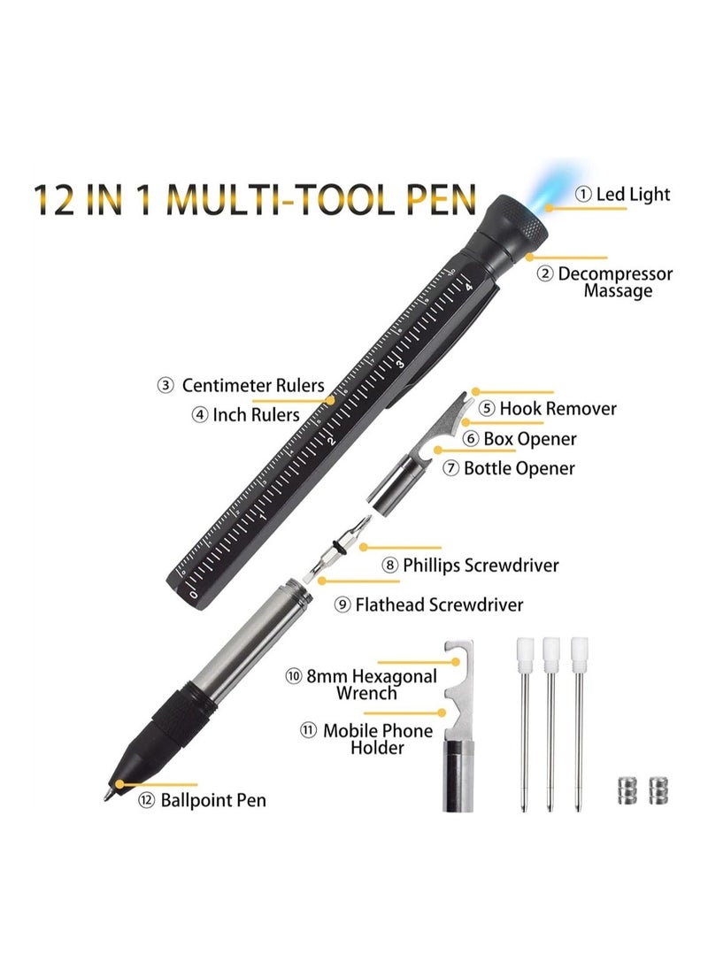 Excefore - 12 in 1 Multitool Pen with Stress Relief Accessory  Pocket Multi Tool with Light Stylus Ruler Screwdriver Bottle Box Opener Cool Must-Have Gadgets for Woodworking Electrical Engineers Men - Image 1