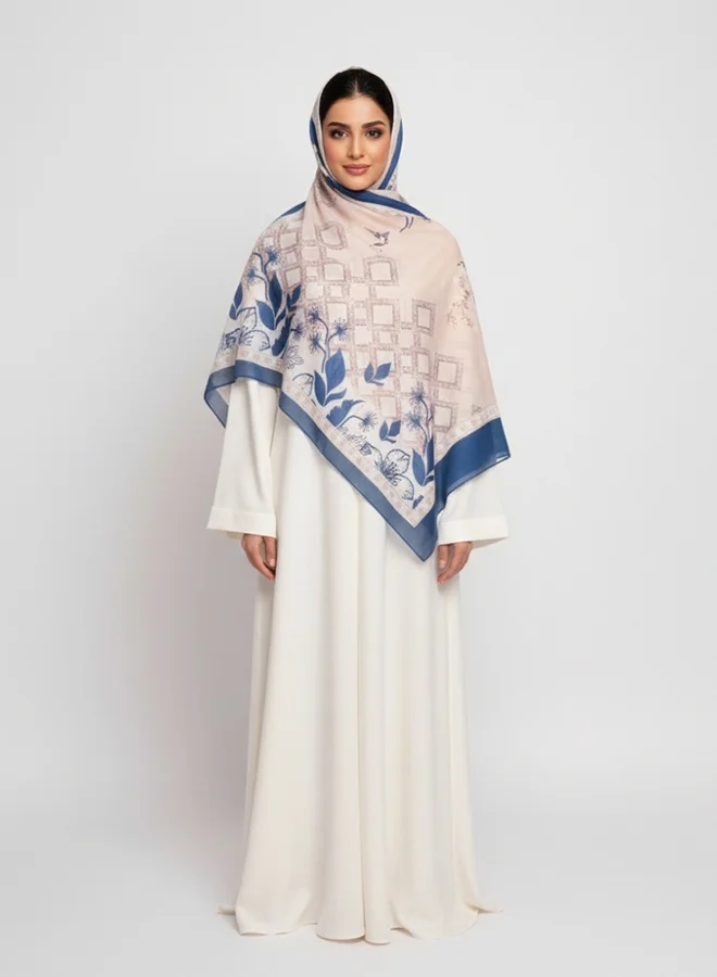 lamha abaya Blue Rose Scarf – Chiffon with a Classic Floral Print