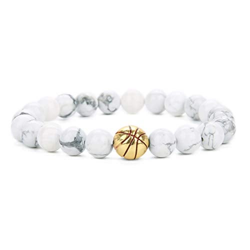 Linsoir beads Trendy Basketball Bracelet Men Beaded Stretchy Bracelet Lave Stone/White Turquoise/Matte Black Stone Beaded Bracelet Sports Jewelry for Basketball Lovers 1 pcs - Image 1