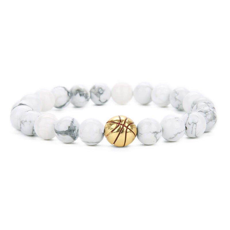 Linsoir beads Trendy Basketball Bracelet Men Beaded Stretchy Bracelet Lave Stone/White Turquoise/Matte Black Stone Beaded Bracelet Sports Jewelry for Basketball Lovers 1 pcs - Image 5