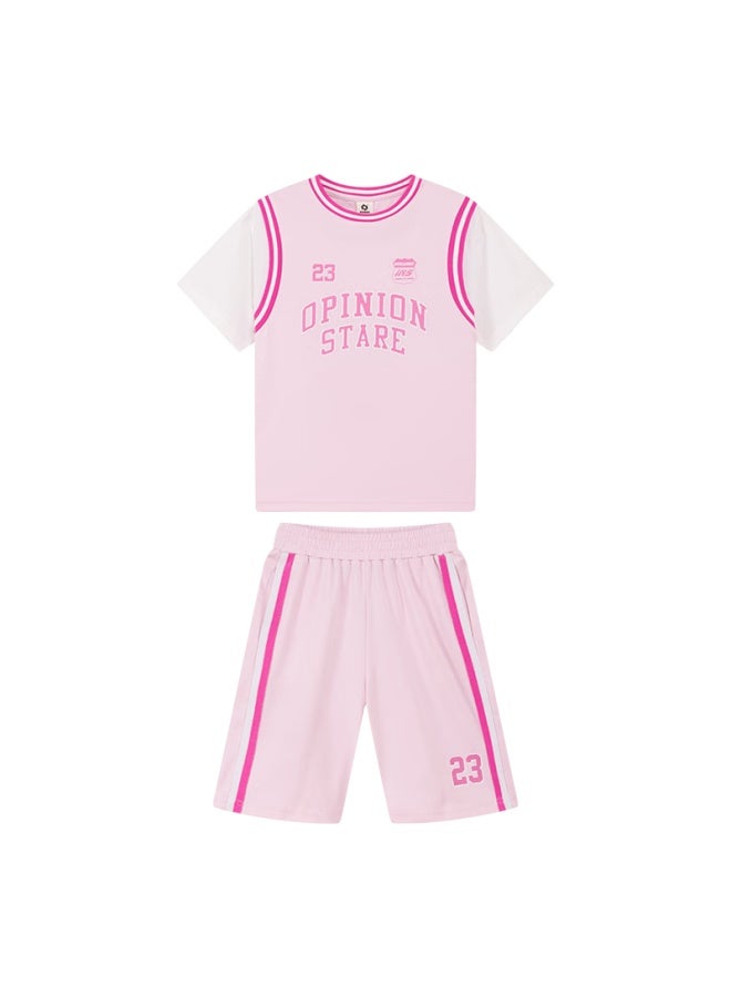 Zuoxi Girls' Sports Set, Summer Children'S Moisture-Wicking Quick-Dry Summer Outfit, New Short-Sleeve Two-Piece Set, Pink, Size 160 - Image 5