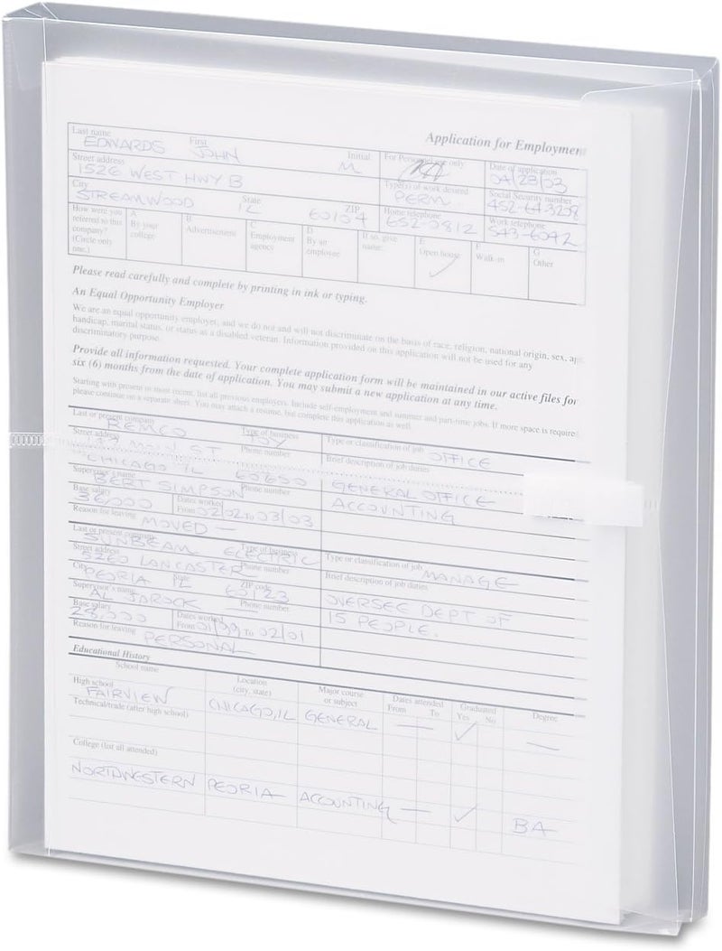 Smead Poly Envelope, 1-1/4" Expansion, Hook-and-Loop Closure, Side Load, Letter Size, Clear, 5 per Pack (89661) - Image 1