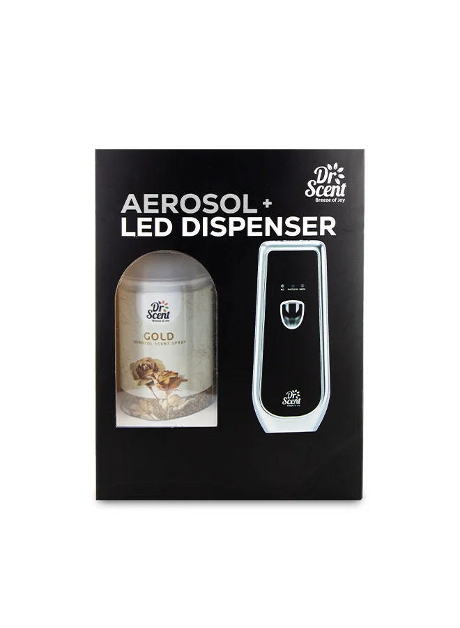 Dr Scent Dr Scent Breeze of Joy Air Freshener Combo Kit | Best Automatic Air Freshener with LED Display Voltalia + 300ml Aerosol Refill | Enhanced Long-Lasting Fragrance for Homes & Offices (GOLD)
