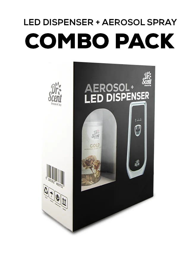 Dr Scent Dr Scent Breeze of Joy Air Freshener Combo Kit | Best Automatic Air Freshener with LED Display Voltalia + 300ml Aerosol Refill | Enhanced Long-Lasting Fragrance for Homes & Offices (GOLD)