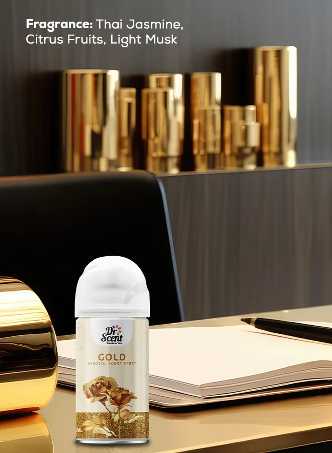 دكتور سينت مجموعة بخاخ معطر جو Dr Scent Breeze of Joy الأوتوماتيكي مع شاشة LED Voltalia + عبوة إعادة تعبئة 300 مل (ذهبي)
