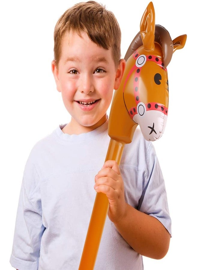 EVERMARKET 6PCS Inflatable Stick Horse,Blow Up Horse Head on Stick Pony Costume Western Cowboy Cowgirl Baby Shower Birthday Party Decorations Halloween Supplies Favors Props, 38 Inches (Brown) - Image 4