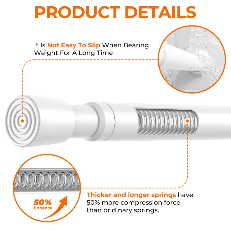 fvonzn Tension Curtain Rod 18-39 Inch with 2 Brackets Adjustable Spring Loaded Curtain Rods No Drilling Extendable White Tension Rod for Window Door Closet Bookshelf Kitchen Bathroom - Image 4