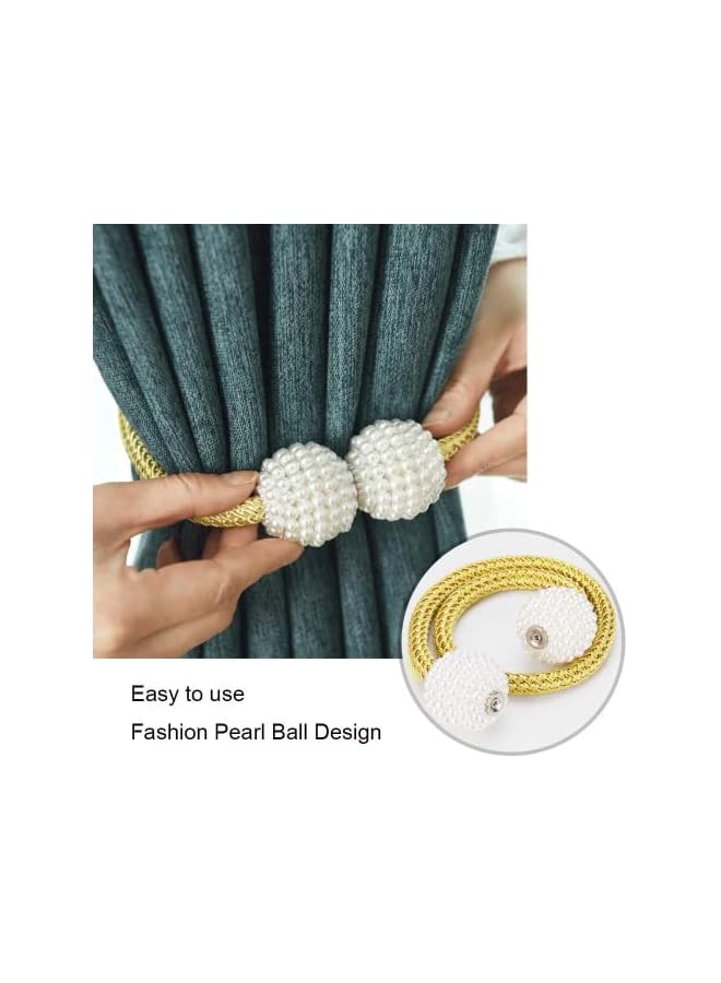 The Bros Magnetic Curtain Tiebacks, 2 Pack Drape Tie Backs Decorative Curtain Holdbacks for Window Draperies, Curtain Clips Rope Straps for Home Bedroom Office Decorative Curtain (Gold)  - Image 2