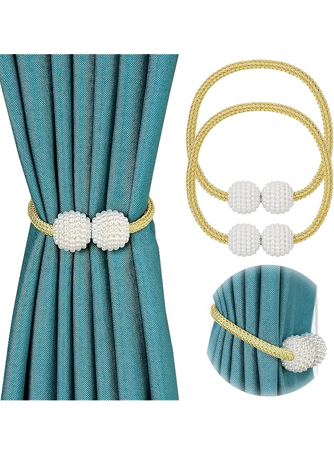 The Bros Magnetic Curtain Tiebacks, 2 Pack Drape Tie Backs Decorative Curtain Holdbacks for Window Draperies, Curtain Clips Rope Straps for Home Bedroom Office Decorative Curtain (Gold)  - Image 1