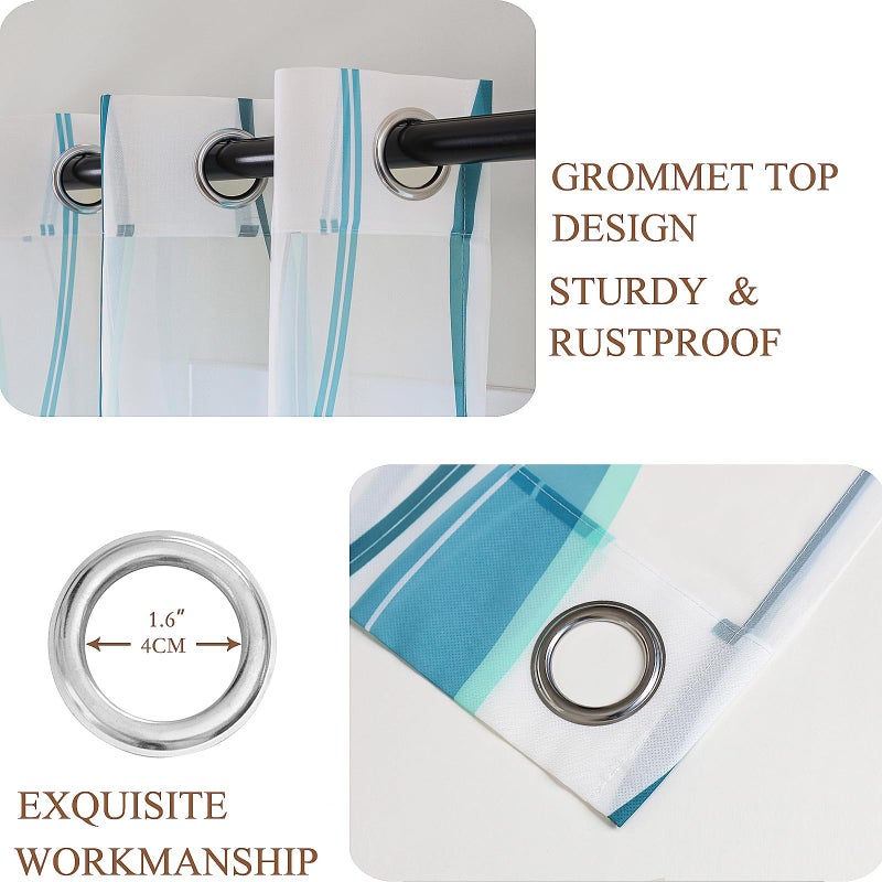 L.Z.E White and Teal Sheer Curtains 84 Inches Long, Light Filtering Elegant Patterned Curtains with Design for Living Room Bedroom Dining Room, Lightweight Window Drapes, Grommet Top 2 Panels Set - Image 5