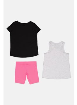 PUMA Kids Girl 3 Pieces Brand Logo Top And Bottom Set, Black/Grey/Pink  - Image 2