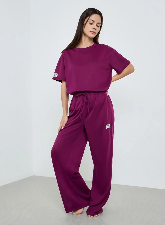 Styli  Women Burgundy Knitted T-Shirt and Pyjama Set for Women | Best Price UAE