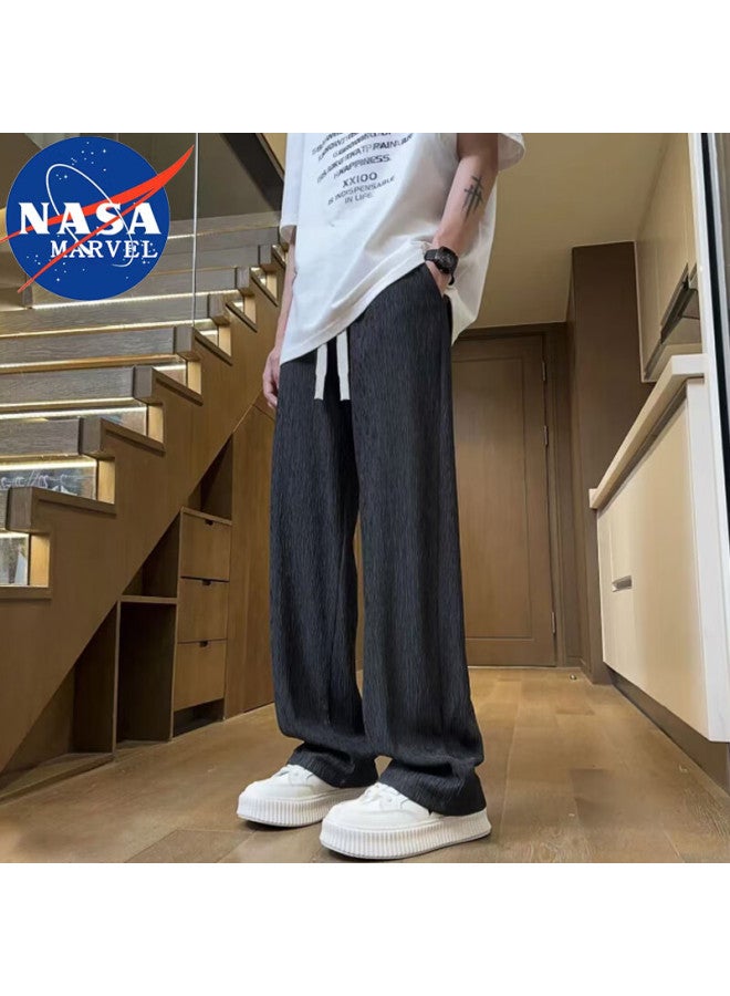 Nasa Marvel Men's Summer Ice Silk Thin Straight Quick-drying Trendy Slim Fit Long Pants Black XL - Image 1