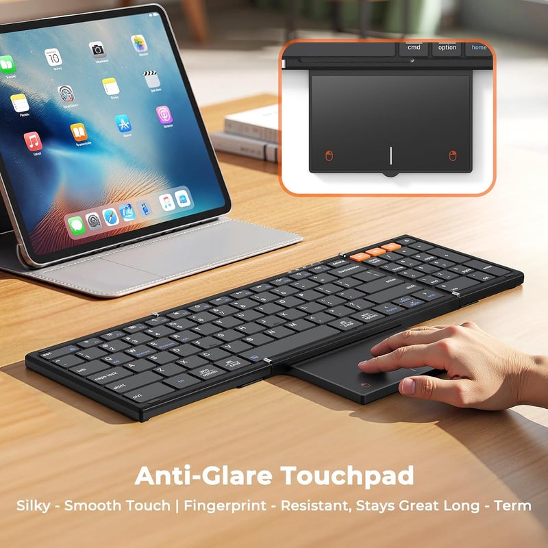 Meetion New Foldable Bluetooth Keyboard with Touchpad, Portable Wireless Keyboard with Numeric Keypad, Full-Size Rechargeable Business Travel for iPad Phone Laptop PC iOS, 2026 New Upgrade - Image 3