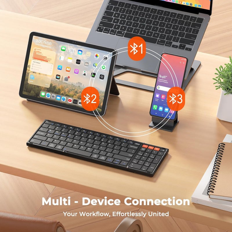 Meetion New Foldable Bluetooth Keyboard with Touchpad, Portable Wireless Keyboard with Numeric Keypad, Full-Size Rechargeable Business Travel for iPad Phone Laptop PC iOS, 2026 New Upgrade - Image 2