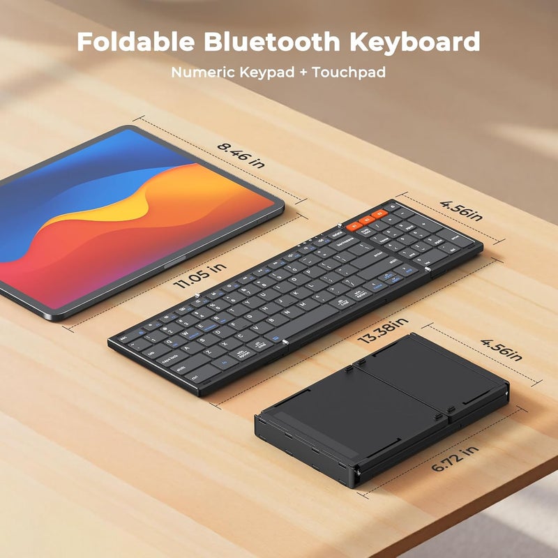 Meetion New Foldable Bluetooth Keyboard with Touchpad, Portable Wireless Keyboard with Numeric Keypad, Full-Size Rechargeable Business Travel for iPad Phone Laptop PC iOS, 2026 New Upgrade - Image 5