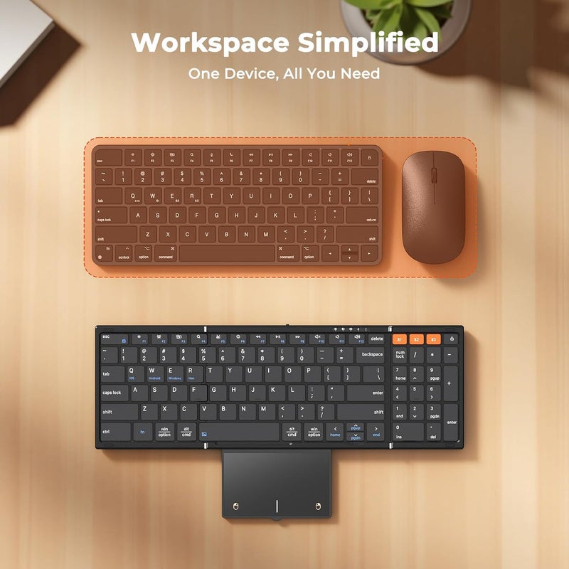 Meetion New Foldable Bluetooth Keyboard with Touchpad, Portable Wireless Keyboard with Numeric Keypad, Full-Size Rechargeable Business Travel for iPad Phone Laptop PC iOS, 2026 New Upgrade - Image 4