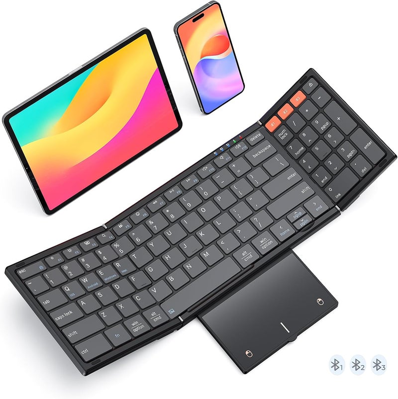 Meetion New Foldable Bluetooth Keyboard with Touchpad, Portable Wireless Keyboard with Numeric Keypad, Full-Size Rechargeable Business Travel for iPad Phone Laptop PC iOS, 2026 New Upgrade - Image 1
